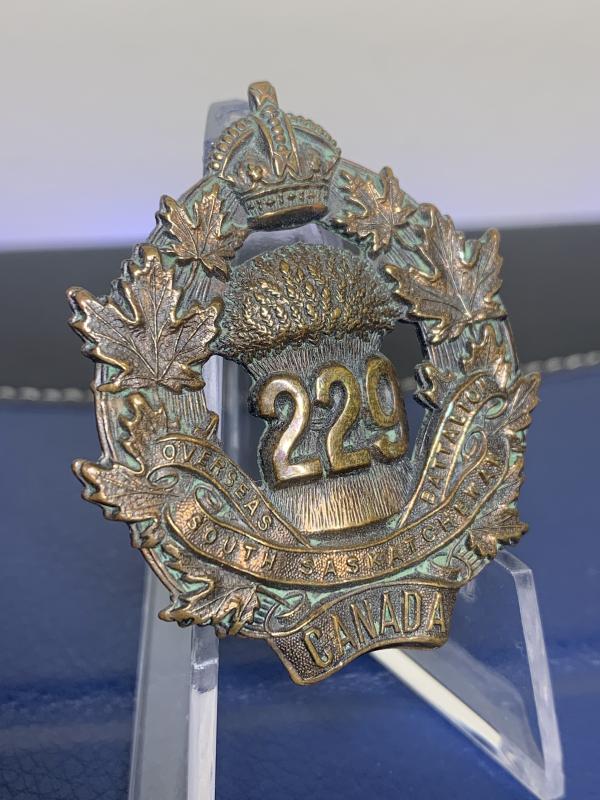 229th (South Saskatchewan) Battalion, CEF cap badge. Marked Geo. H. Lees & Co as well as Crighton, Moose Jaw.