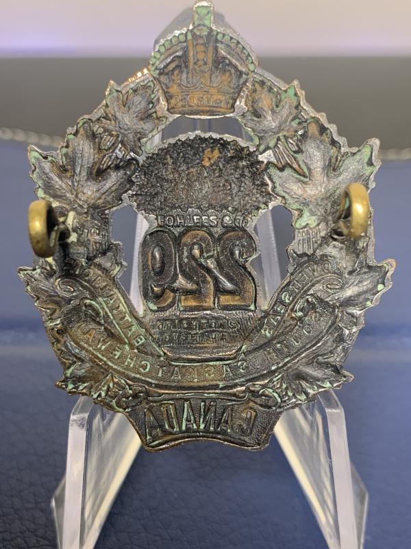 229th (South Saskatchewan) Battalion, CEF cap badge. Marked Geo. H. Lees & Co as well as Crighton, Moose Jaw.