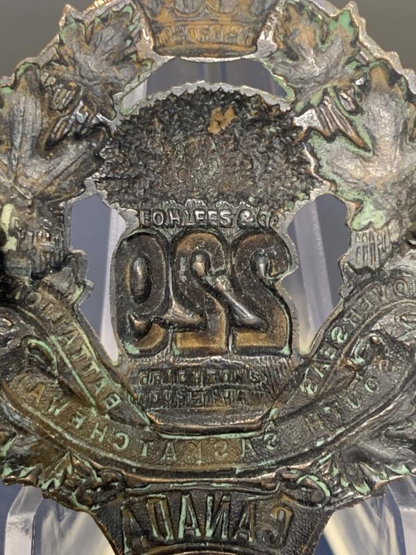 229th (South Saskatchewan) Battalion, CEF cap badge. Marked Geo. H. Lees & Co as well as Crighton, Moose Jaw.